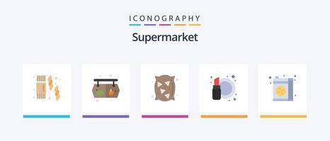 supermarkt vlak 5 icoon pak inclusief sap. drankje. meel. mode. kunstmatig. creatief pictogrammen ontwerp vector