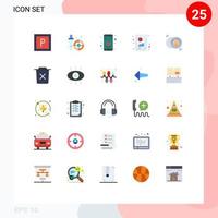 mobiel koppel vlak kleur reeks van 25 pictogrammen van eenvoudig schijf telefoon DVD diagram analyse bewerkbare vector ontwerp elementen