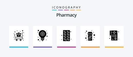 apotheek glyph 5 icoon pak inclusief medisch rekening. rekening. geneesmiddel. pillen. geneesmiddel. creatief pictogrammen ontwerp vector