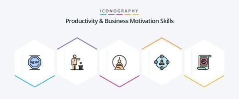 produktiviteit en bedrijf motivatie vaardigheden 25 gevulde lijn icoon pak inclusief afleidingen. sociaal media. recyclen. verstand. meditatie vector