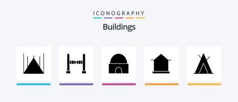 gebouwen glyph 5 icoon pak inclusief kamp. hut. historisch gebouw. huis. gebouw. creatief pictogrammen ontwerp vector