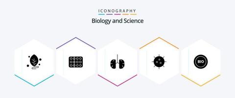 biologie 25 glyph icoon pak inclusief experiment. biologie. steekproef. bacteriën. Gezondheid vector