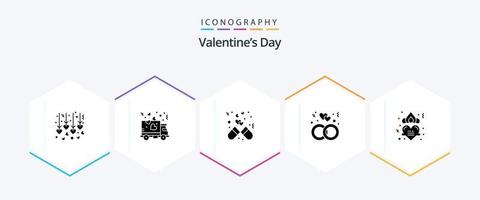 valentijnsdag dag 25 glyph icoon pak inclusief hart. bruiloft. dosis. ring. verloving vector