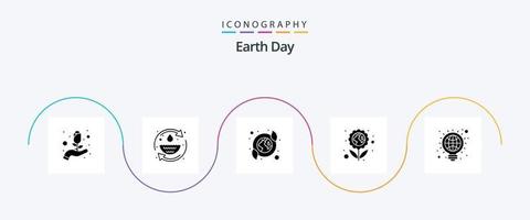 aarde dag glyph 5 icoon pak inclusief lamp. groente. opslaan water. bloem. gerecycled vector
