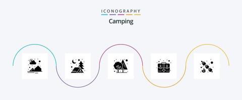 camping glyph 5 icoon pak inclusief voedsel. heemst. oerwoud. uitrusting. noodgeval vector