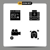 universeel icoon symbolen groep van 4 modern solide glyphs van code camera ontwikkeling eerste steun video bewerkbare vector ontwerp elementen