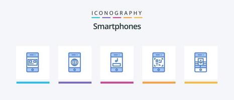 smartphones blauw 5 icoon pak inclusief technologie. telefoon. wereld. streepjescode. telefoon. creatief pictogrammen ontwerp vector