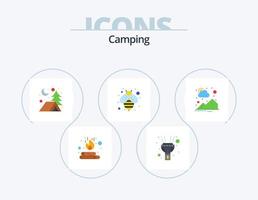 camping vlak icoon pak 5 icoon ontwerp. . zon. kamp. berg. honing vector