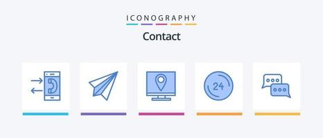contact blauw 5 icoon pak inclusief klok. op elk moment. te ontvangen. bladzijde. contact ons. creatief pictogrammen ontwerp vector