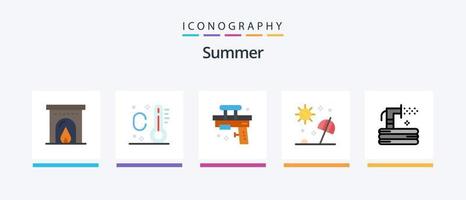 zomer vlak 5 icoon pak inclusief slang. doorspoelen. speelgoed. reizen. zee. creatief pictogrammen ontwerp vector