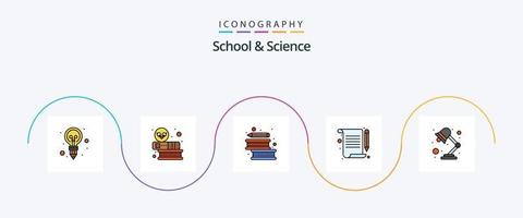 school- en wetenschap lijn gevulde vlak 5 icoon pak inclusief licht. boeken. schrijven. document vector