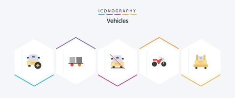 voertuigen 25 vlak icoon pak inclusief school- bus. motorfiets. optillen vrachtwagen. motor. uit vector