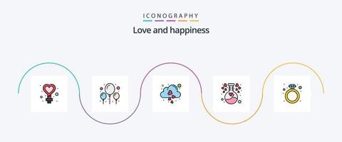 liefde lijn gevulde vlak 5 icoon pak inclusief ring. diamant. hart. liefde. fles vector