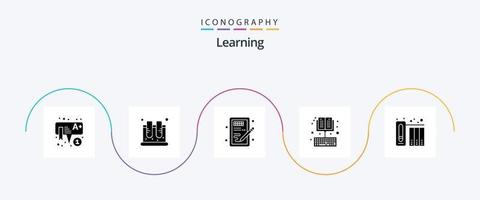 aan het leren glyph 5 icoon pak inclusief onderwijs. boek. testen. online. idee vector