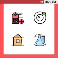 universeel icoon symbolen groep van 4 modern gevulde lijn vlak kleuren van toevoegen hut maan gebouw kubus bewerkbare vector ontwerp elementen