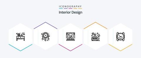 interieur ontwerp 25 lijn icoon pak inclusief horloge. klok. versieren huis. bank. bankstel vector