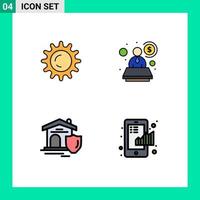 reeks van 4 modern ui pictogrammen symbolen tekens voor zon landgoed account schild tabel bewerkbare vector ontwerp elementen
