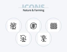 natuur en landbouw lijn icoon pak 5 icoon ontwerp. landelijk. karakter. boerderij. fabriek. blad vector