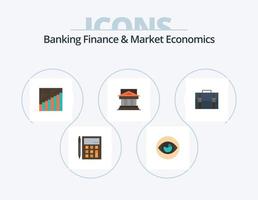 bank financiën en markt economie vlak icoon pak 5 icoon ontwerp. bank. presentatie. oog. analyses. tabel vector