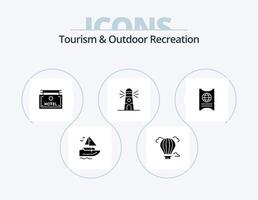 toerisme en buitenshuis recreatie glyph icoon pak 5 icoon ontwerp. passagiersschip. huis. hotel . navigatie. vuurtoren vector