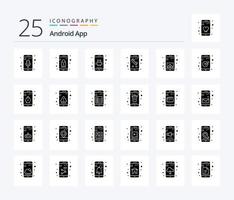 android app 25 solide glyph icoon pak inclusief app. telefoon. androïde. mobiel. app vector