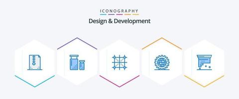 ontwerp en ontwikkeling 25 blauw icoon pak inclusief ontwikkeling. codering. ontwikkeling. regel. ontwikkeling vector