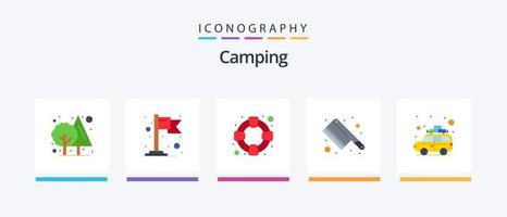 camping vlak 5 icoon pak inclusief . reizen. veiligheid. auto. mes. creatief pictogrammen ontwerp vector