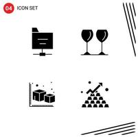 modern reeks van 4 solide glyphs pictogram van bestanden modellering glas hotel bars bewerkbare vector ontwerp elementen