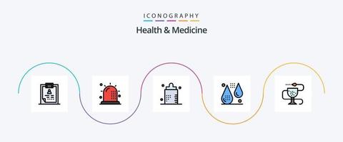 Gezondheid en geneeskunde lijn gevulde vlak 5 icoon pak inclusief druppels. bloed. het formulier. het formulier. ziekte vector