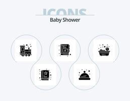 baby douche glyph icoon pak 5 icoon ontwerp. douche. bad. trein. baby. woorden vector