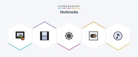 multimedia 25 gevulde lijn icoon pak inclusief . . voorkeuren. Opmerking. sleutel vector