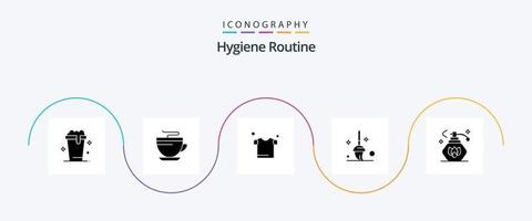 hygiëne routine- glyph 5 icoon pak inclusief . spuiten. kleren. schoonmaak. schoonmaak vector