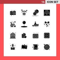 pictogram reeks van 16 gemakkelijk solide glyphs van wiel stoel medisch CD mode DVD bewerkbare vector ontwerp elementen