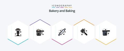 bakken 25 gevulde lijn icoon pak inclusief flipper. bakken. restaurant. gebakken. brood rol vector