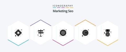 afzet seo 25 glyph icoon pak inclusief medaille. Rechtsaf. opties. licentie. auteursrechten vector