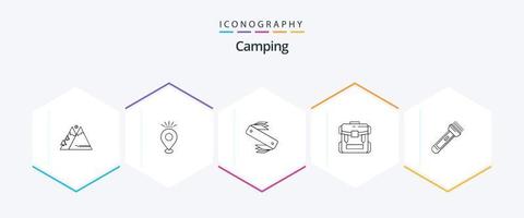 camping 25 lijn icoon pak inclusief rits. tas. vakantie. zak. camping vector