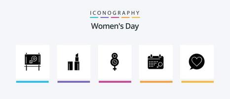 vrouwen dag glyph 5 icoon pak inclusief kalender. vrouwen. Dames. Dames. symbool. creatief pictogrammen ontwerp vector