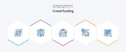 crowdfunding 25 blauw icoon pak inclusief web. geld. financiën. raket. bedrijf vector
