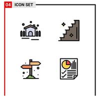 universeel icoon symbolen groep van 4 modern gevulde lijn vlak kleuren van bouw richting onderdak trap bars bewerkbare vector ontwerp elementen