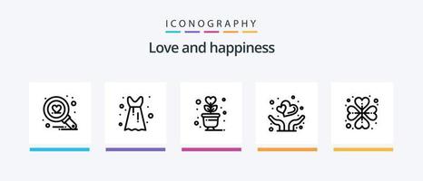 liefde lijn 5 icoon pak inclusief gebaar. rozenknop. emoji's. roos. hart. creatief pictogrammen ontwerp vector