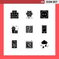 9 gebruiker koppel solide glyph pak van modern tekens en symbolen van telefoon crypto stopcontact munt voedsel bewerkbare vector ontwerp elementen