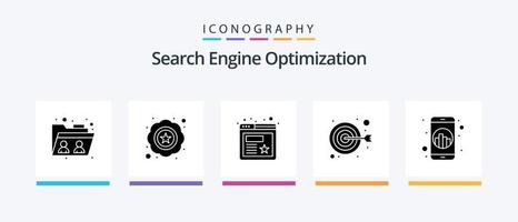 seo glyph 5 icoon pak inclusief seo. marketing. bladwijzer. focus. doel. creatief pictogrammen ontwerp vector