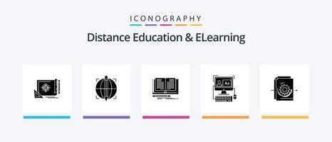 afstand onderwijs en elearning glyph 5 icoon pak inclusief document. software. succes. scherm. verhaal. creatief pictogrammen ontwerp vector