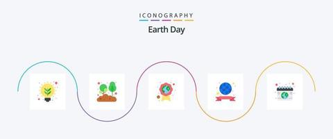 aarde dag vlak 5 icoon pak inclusief kalender. kenteken. boom. lintje. medaille vector