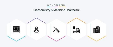 biochemie en geneeskunde gezondheidszorg 25 glyph icoon pak inclusief gek . ziekenhuis. dope. geneesmiddel. medisch vector