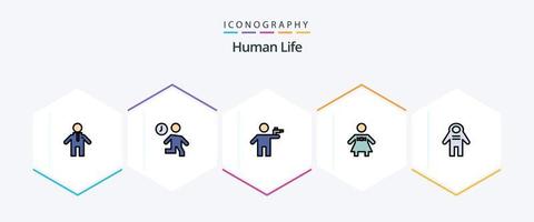 menselijk 25 gevulde lijn icoon pak inclusief mensen. astronaut. schutter. vrouw. boog stropdas vector