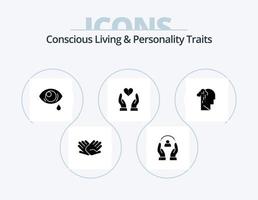 bewust leven en persoonlijkheid eigenschappen glyph icoon pak 5 icoon ontwerp. hart. medeleven. mensen. zorg. oog vector