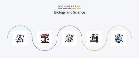 biologie lijn gevulde vlak 5 icoon pak inclusief laboratorium. fles. molecuul. experiment. kruiden test vector