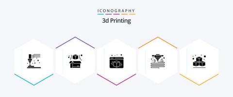 3d het drukken 25 glyph icoon pak inclusief 3d. plastic. 3d. materiaal. d vector