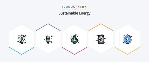 duurzame energie 25 gevulde lijn icoon pak inclusief hangen. olie. eco. energie. kan vector
